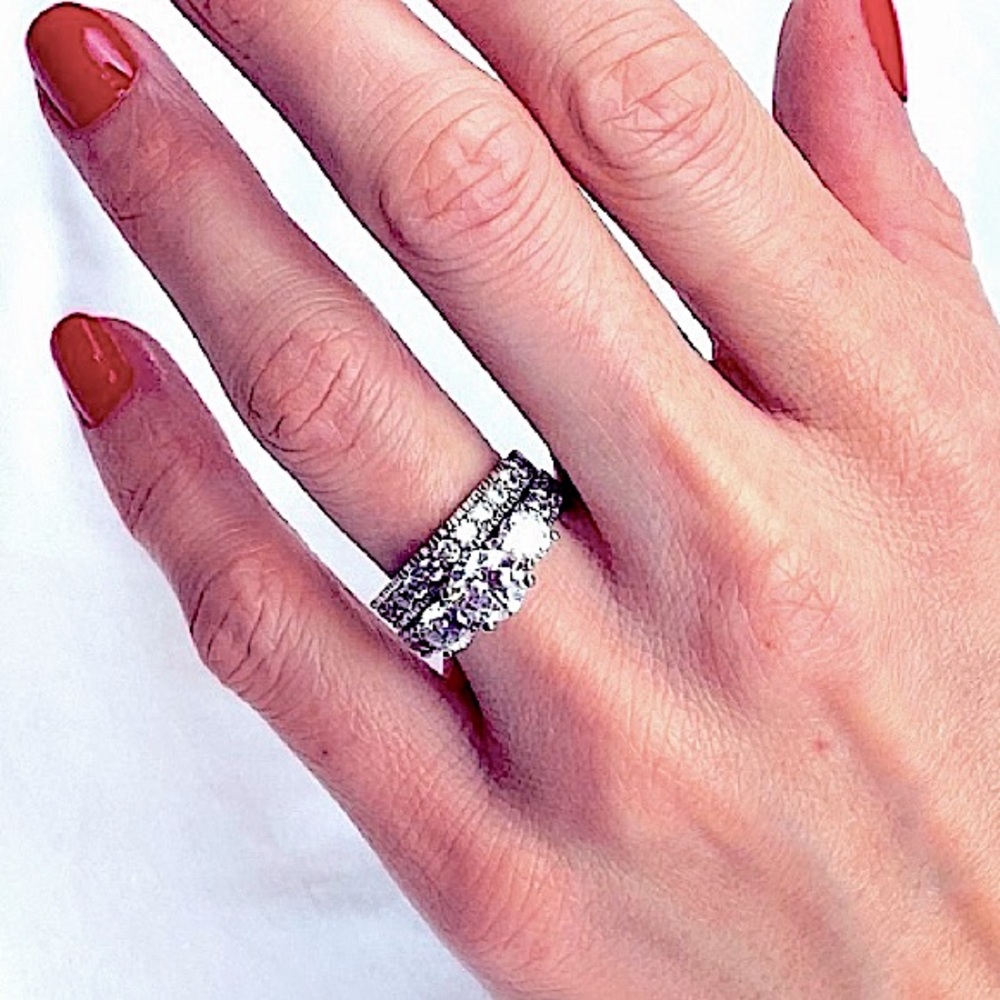 Wedding Band Engagement Bridal set ring paves valentines shiny sterling silver